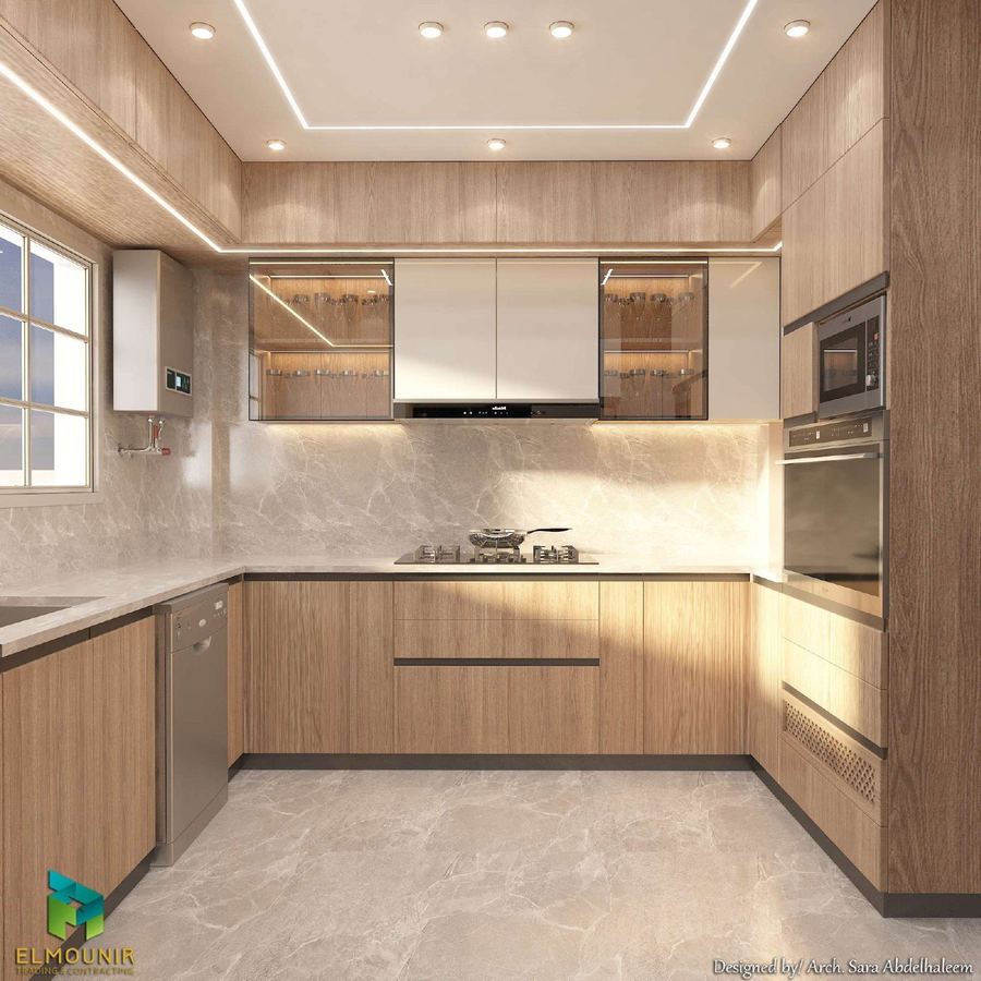 Kitchen in wood and marble